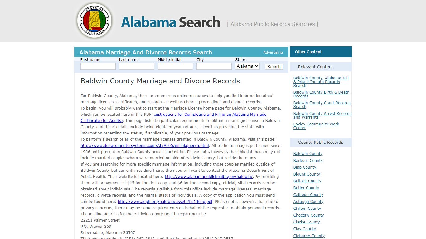 Baldwin County Marriage and Divorce Records | Alabama - AL ...